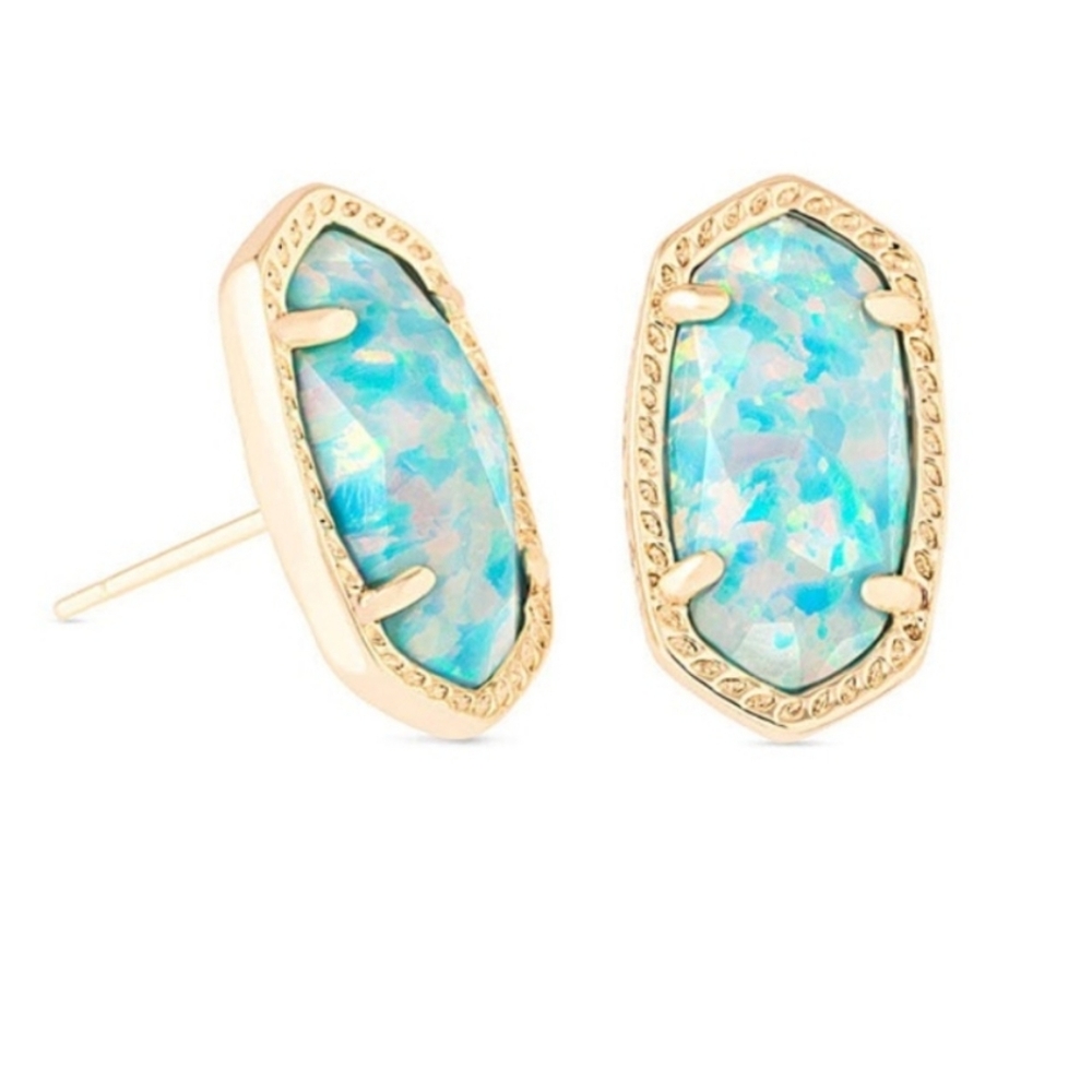 Kendra Scott Ellie Gold Stud Earrings Aqua Kyocera Opal
